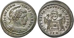 RÖMER RÖMISCHE KAISERZEIT. Constantin I., der Große, 307 - 337 n. Chr. AE Follis ø 19mm (3,15g). 319 n. Chr. Mzst. Treveris. Vs.: IMP CONSTAN-TINVS MAX AVG, behelmte Panzerbüste mit Lorbeerkranz n. r.
