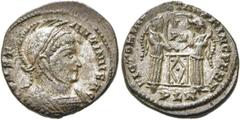 RÖMER RÖMISCHE KAISERZEIT. Constantin I., der Große, 307 - 337 n. Chr. AE Follis ø 18mm (3,56g). 319 - 320 n. Chr. Mzst. Londinum. Vs.: CONSTANT-INVS AG, behelmte Panzerbüste mit Lorbeerkranz n. r. Rs