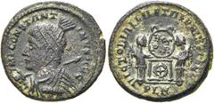 RÖMER RÖMISCHE KAISERZEIT. Constantin I., der Große, 307 - 337 n. Chr. AE Follis ø 19mm (3,56g). 320 n. Chr. Mzst. Londinum. Vs.: IMP CONSTANT-INVS AVG, behelmte Panzerbüste mit Speer n. l. Rs.: VICTO