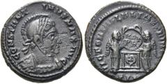 RÖMER RÖMISCHE KAISERZEIT. Constantin I., der Große, 307 - 337 n. Chr. AE Follis ø 18mm (3,56g). 320 n. Chr. Mzst. Londinum. Vs.: CONSTANT-INVS MAX AVG, behelmte Panzerbüste mit Lorbeerkranz n. r. Rs.