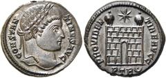 RÖMER RÖMISCHE KAISERZEIT. Constantin I., der Große, 307 - 337 n. Chr. AE Follis ø 19mm (3,32g). 326 n. Chr. Mzst. Treveris. Vs.: CONSTAN-TINVS AVG, Kopf mit Lorbeerkranz n. r. Rs.: PROVIDEN-TIAE AVGG
