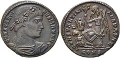 RÖMER RÖMISCHE KAISERZEIT. Constantin I., der Große, 307 - 337 n. Chr. AE Follis ø 19mm (2,89g). 328 n. Chr. Mzst. Konstantinopel. Vs.: CONSTANTI-NVS MAX AVG, drapierte Panzerbüste mit Rosettendiadem 