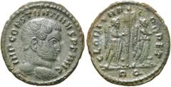 RÖMER RÖMISCHE KAISERZEIT. Constantin I., der Große, 307 - 337 n. Chr. AE 1/2 Follis ø 16mm (1,97g). 313 n. Chr. Mzst. Rom. Vs.: IMP CONSTANTINVS P F AVG, Kopf n. r. Rs.: GLORIA P-ERPET / RQ, zwei Vik