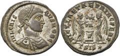 RÖMER RÖMISCHE KAISERZEIT. Crispus, 317 - 326 n. Chr. AE Follis ø 20mm (2,98g). 319 - 320 n. Chr. Mzst. Siscia. Vs.: IVL CRISPVS NOB C, drapierte Panzerbüste mit Lorbeerkranz n. r. Rs.: VICT LAETAE PR