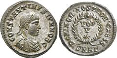 RÖMER RÖMISCHE KAISERZEIT. Constantin II. als Caesar, 317 - 337 n. Chr. AE Follis ø 18mm (3,13g). 324 n. Chr. Mzst. Heraclea. Vs.: CONSTANTINVS IVN NOB C, drapierte Panzerbüste mit Lorbeerkranz n. r. 