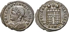 RÖMER RÖMISCHE KAISERZEIT. Constantin II. als Caesar, 317 - 337 n. Chr. AE Follis ø 20mm (3,16g). 326 n. Chr. Mzst. Treveris. Vs.: CONSTANTINVS IVN NOB C, drapierte Panzerbüste mit Lorbeerkranz n. l. 