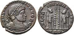 RÖMER RÖMISCHE KAISERZEIT. Constantin II. als Caesar, 317 - 337 n. Chr. AE Follis ø 16mm (2,37g). 330 - 331 n. Chr. Mzst. Treveris. Vs.: CONSTANTINVS IVN NOB C, Panzerbüste mit Lorbeerkranz n. r. Rs.: