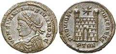 RÖMER RÖMISCHE KAISERZEIT. Constantin II. als Caesar, 317 - 337 n. Chr. AE Follis ø 20mm (3,42g). 327- 328 n. Chr. Mzst. Treveris. Vs.: CONSTANTINVS IVN NOB C, drapierte Panzerbüste mit Lorbeerkranz n