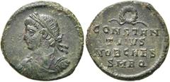 RÖMER RÖMISCHE KAISERZEIT. Constantius II. als Caesar, 324 - 337 n. Chr. AE Follis ø 18mm (2,65g). 326 n. Chr. Mzst. Rom. Vs.: Drapierte Panzerbüste mit Lorbeerkranz n. l. Rs.: CONSTAN/TIVS / NOB CAES