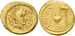 RÖMER RÖMISCHE REPUBLIK. RÖMISCHE REPUBLIK NACH 211 V. CHR. C. Iulius Caesar und A. Hirtius, 46 v. Chr. Aureus ø 21mm (7,81g). Mzst. Rom. Vs.: C CAESAR COS TER, Kopf der Pietas capite velato n. r. Rs.