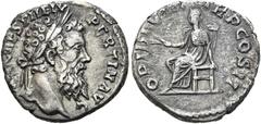 RÖMER RÖMISCHE KAISERZEIT. Pertinax, 192 - 193 n. Chr. Denar ø 17mm (3,25g). 193 n. Chr. Mzst. Rom. Vs.: IMP CAES P HELV PERTIN AV-G, Kopf mit Lorbeerkranz n. r. Rs.: OPI DIVIN TR P COS II, Ops mit Ko