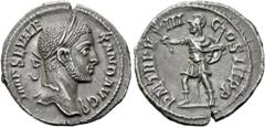 RÖMER RÖMISCHE KAISERZEIT. Severus Alexander, 222 - 235 n. Chr. Denar ø 19mm (3,03g). 229 n. Chr. Mzst. Rom. Vs.: IMP SEV ALEXAND AVG, Kopf mit Lorbeerkranz n.r. Rs.: PM TR P VIII COS III PP, Mars sch