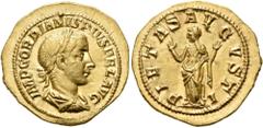 RÖMER RÖMISCHE KAISERZEIT. Gordian III., 238 - 244 n. Chr. Aureus ø 21mm (5,09g). 241 n. Chr. Mzst. Rom. Vs.: IMP GORDIANVS PIVS FEL AVG, drapierte Panzerbüste mit Lorbeerkranz n.r. Rs.: PIETAS AVGVST