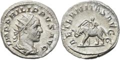 RÖMER RÖMISCHE KAISERZEIT. Philipp I. Arabs, 244 - 249 n. Chr. Antoninian ø 22mm (4,28g). 247 - 249 n. Chr. Mzst. Rom. Vs.: IMP PHILIPPVS AVG, drapierte Panzerbüste mit Strahlenkrone n. r. Rs.: AETERN