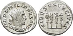 RÖMER RÖMISCHE KAISERZEIT. Philipp I. Arabs, 244 - 249 n. Chr. Antoninian ø 22mm (4,09g). 247 - 249 n. Chr. Mzst. Rom. Vs.: IMP PHILIPPVS AVG, drapierte Panzerbüste mit Strahlenkrone n. r. Rs.: FIDES 