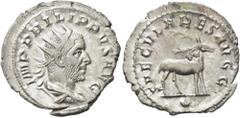 RÖMER RÖMISCHE KAISERZEIT. Philipp I. Arabs, 244 - 249 n. Chr. Antoninian ø 23mm (3,42g). 248 n. Chr. Mzst. Rom. Emission zur 1000-Jahr-Feier Roms. Vs.: IMP PHILIPPVS AVG, drapierte Panzerbüste mit St