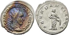RÖMER RÖMISCHE KAISERZEIT. Traianus Decius, 249 - 251 n. Chr. Antoninian ø 22mm (3,35g). Mzst. Rom. Vs.: IMP C M Q TRAIANVS DECIVS AVG, drapierte Panzerbüste mit Strahlenkrone n. r. Rs.: ABVNDANTIA AV