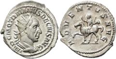 RÖMER RÖMISCHE KAISERZEIT. Traianus Decius, 249 - 251 n. Chr. Antoninian ø 23mm (3,46g). Mzst. Rom. Vs.: IMP C M Q TRAIANVS DECIVS AVG, drapierte Panzerbüste mit Strahlenkrone n. r. Rs.: ADVENTVS AVG,