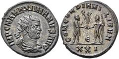 RÖMER RÖMISCHE KAISERZEIT. Maximianus Herculius, 285 - 310 n. Chr. Antoninian ø 22mm (5,10g). Mzst. Kyzikos. Vs.: IMP C M A MAXIMIANVS AVG, drapierte Panzerbüste mit Strahlenkranz n. r. Rs.: CONCORDIA