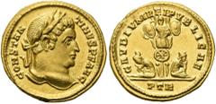 RÖMER RÖMISCHE KAISERZEIT. Constantin I., der Große, 307 - 337 n. Chr. Solidus ø 17mm (4,56g). 312 - 313 n. Chr. Mzst. Treveris. Vs.: CONSTAN-TINVS PF AVG, Kopf mit Lorbeerkranz n.r. Rs.: GAVDIVM REI 