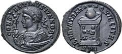 RÖMER RÖMISCHE KAISERZEIT. Constantin II. als Caesar, 317 - 337 n. Chr. AE Follis ø 20mm (2,60g). 321 n. Chr. Mzst. Treveris. Vs.: CONSTANTINVS IVN NOB C, Panzerbüste mit Lorbeerkranz, Victoriola u. M