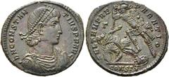 RÖMER RÖMISCHE KAISERZEIT. Constantius II., 337 - 361 n. Chr. AE Maiorina ø 24mm (5,49g). 348-351 n. Chr. Mzst. Konstantinopel. Vs.: D N CONSTAN-TIVS P F AVG, drapierte Panzerbüste mit Perlendiadem n.
