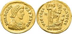 RÖMER RÖMISCHE KAISERZEIT. Arcadius, 383 - 408 n. Chr. Solidus ø 21mm (4,42g). ca. 395 - 402 n. Chr. Mzst. Mediolanum. Vs.: D N ARCADI-VS P F AVG, drapierte Panzerbüste mit Perlendiadem n. r. Rs.: VIC