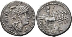 RÖMER RÖMISCHE REPUBLIK. RÖMISCHE REPUBLIK NACH 211 V. CHR. Q. Fabius Labeo, 124 v. Chr. Denar ø 18mm (3,76g). Mzst. Rom. Vs.: Behelmter Kopf der Roma n. r., darunter X, dahinter ROMA, davor LABAEO. R
