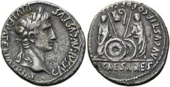RÖMER RÖMISCHE KAISERZEIT. Augustus, 27 v. Chr. - 14 n. Chr. Denar ø 19mm (3,57g). 2 v. Chr. - 4 n. Chr. Mzst. Lugdunum. Vs.: CAESAR AVGVSTVS DIVI F PATER PATRIAE, Kopf mit Lorbeerkranz n. r. Rs.: AVG