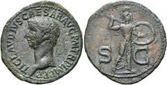 RÖMER RÖMISCHE KAISERZEIT. Claudius, 41 - 54 n. Chr. AE As ø 29mm (9,38g). 42 - 43 n. Chr. Mzst. Rom. Vs.: TI CLAVDIVS CAESAR AVG P M TR P IMP P P, Kopf n. l. Rs.: S - C, Minerva mit Lanze u. Schild s