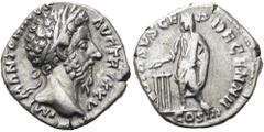 RÖMER RÖMISCHE KAISERZEIT. Marcus Aurelius, 161 - 180 n. Chr. Denar ø 17mm (3,33g). 171 n. Chr. Mzst. Rom. Vs.: IMP M ANTONINVS AVG TR P XXV, Kopf mit Lorbeerkranz n. r. Rs.: VOTA SVSCEP DECENN II / C