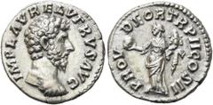 RÖMER RÖMISCHE KAISERZEIT. Lucius Verus, 161 - 169 n. Chr. Denar ø 17mm (2,65g). 162 n. Chr. Mzst. Rom. Vs.: IMP L AVREL VERVS AVG, Kopf n. r. Rs.: PROV DEOR TR P II COS II, Providentia steht mit Glob