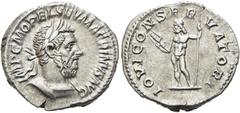 RÖMER RÖMISCHE KAISERZEIT. Macrinus, 217 - 218 n. Chr. Denar ø 20mm (3,73g). Mzst. Rom. Vs.: IMP C M OPEL SEV MACRINVS AVG, Panzerbüste mit Lorbeerkranz n. r., Rs.: IOVI CONSER-VATORI, Jupiter steht m