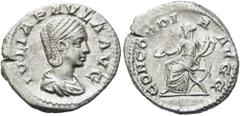 RÖMER RÖMISCHE KAISERZEIT. Iulia Paula, 220 n. Chr. Denar ø 20mm (3,11g). Mzst. Rom. Vs.: IVLIA PAVLA AVG, drapierte Büste n. r. Rs.: CONCORDI-A AVGG, Concordia sitzt n. l. mit Patera u. Doppelfüllhor