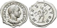 RÖMER RÖMISCHE KAISERZEIT. Severus Alexander, 222 - 235 n. Chr. Denar ø 20mm (3,17g). 232 n. Chr. Mzst. Rom. Vs.: IMP ALEXANDER PIVS AVG, drapierte Panzerbüste mit Lorbeerkranz n. r. Rs.: MARS VLTOR, 