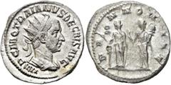 RÖMER RÖMISCHE KAISERZEIT. Traianus Decius, 249 - 251 n. Chr. Antoninian ø 22mm (4,40g). Mzst. Rom. Vs.: IMP C M Q TRAIANVS DECIVS AVG, drapierte Panzerbüste mit Strahlenkrone n. r. Rs.: PA-NNON-IAE, 
