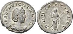 RÖMER RÖMISCHE KAISERZEIT. Herennia Etruscilla, 249 - 251 n. Chr. Antoninian ø 22mm (4,29g). Mzst. Rom. Vs.: HER ETRVSCILLA AVG, drapierte Büste mit Stephane auf Mondsichel n. r. Rs.: PVDICITIA AVG, P