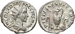 RÖMER RÖMISCHE KAISERZEIT. Herennius Etruscus als Caesar, 250 - 251 n. Chr. Antoninian ø 21mm (3,43g). Mzst. Rom. Vs.: Q HER ETR MES DECIVS NOB C, drapierte Büste mit Strahlenkrone n. r. Rs.: PIETAS A