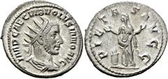 RÖMER RÖMISCHE KAISERZEIT. Volusian, 251 - 253 n. Chr. Antoninian ø 22mm (4,50g). 253 n. Chr. Mzst. Rom. Vs.: IMP CAE C VIB VOLVSIANO AVG, drapierte Panzerbüste mit Strahlen­krone n. r. Rs.: PIETAS AV