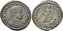 RÖMER RÖMISCHE KAISERZEIT. Constantin II. als Caesar, 317 - 337 n. Chr. AE Follis ø 20mm (2,83g). 324 - 325 n. Chr. Mzst. Sirmium. Vs.: CONSTANTINVS IVN NOB C, drapierte Panzerbüste mit Lorbeerkranz n