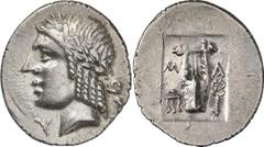GRIECHEN LYKIEN LYKISCHER BUND. Masikytes Hemidrachme (1,62g). ca. 48 - 23 v. Chr. Vs.: Apollonkopf r. Rs.: Lyra zwischen M-A, r. im Feld Dreifuß, l. Kerykeion. Troxell 158.2ff. Stempelfrisch! Estimat