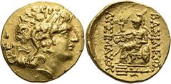 GRIECHEN THRAKISCHE KÖNIGE UND DYNASTEN. Lysimachos, 305 - 281 v. Chr. Stater ø 20mm (8,41g). Posthum unter Mithridatres VI. Eupator, 88 - 86 v. Chr. Mzst. Tomis. Vs.: Kopf des Königs mit den Zügen de
