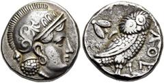 GRIECHEN BAKTRIEN. ANONYM. Athen-Imitation. Didrachme im lokalen Standard ø 18mm (7,83g). ca. 323 - 240 v. Chr. Mzst. unbekannt. Vs. Kopf der Athena mit attischem Helm n. r. Rs.: ΑΘΕ, Eule n. r., oben