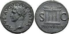 RÖMER RÖMISCHE KAISERZEIT. Divus Augustus, ab 14 n. Chr. AE As ø 29mm (10,88g). Geprägt unter Tiberius, 31 - 37 n. Chr. Mzst. Rom. Vs.: DIVVS AVGVSTVS PATER, Kopf mit Strahlenkrone n. l. Rs.: PROVIDEN
