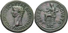 RÖMER RÖMISCHE KAISERZEIT. Claudius, 41 - 54 n. Chr. AE Dupondius ø 32mm (17,78g). 42 - 43 n. Chr. Mzst. Rom. Vs.: TI CLAVDIVS CAESAR AVG P M TR P IMP P P, Kopf n. l. Rs.: CERES AVGVSTA / S C, Ceres m