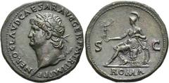 RÖMER RÖMISCHE KAISERZEIT. Nero, 54 - 68 n. Chr. AE Sesterz ø 36mm (25,55g). 65 n. Chr. Mzst. Rom. Vs.: NERO CLAVD CAESAR AVG GER P M TR P IMP P P, Kopf mit Lorbeerkranz n. l. Rs.: S - C / ROMA, Roma 