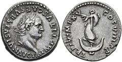 RÖMER RÖMISCHE KAISERZEIT. Titus, 79 - 81 n. Chr. Denar ø 18mm (3,41g). 80 n. Chr. Mzst. Rom. Vs.: IMP TITVS CAES VESPASIAN AVG P M, Kopf mit Lorbeerkranz n. r. Rs.: TR P IX IMP XV COS VIII P P, Delfi