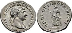 RÖMER RÖMISCHE KAISERZEIT. Trajan, 98 - 117 n. Chr. Denar ø 20mm (3,31g). ca. 107 n. Chr. Mzst. Rom. Vs.: IMP TRAIANO AVG GER DAC P M TR P COS V PP, Kopf mit Lorbeerkranz u. Gewand auf l. Schulter n. 