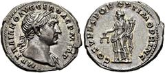 RÖMER RÖMISCHE KAISERZEIT. Trajan, 98 - 117 n. Chr. Denar ø 20mm (3,43g). ca. 108 - 109 n. Chr. Mzst. Rom Vs.: IMP TRAIANO AVG GER DAC P M TR P, Büste mit Lorbeerkranz und Gewand auf l. Schulter n. r.