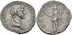 RÖMER RÖMISCHE KAISERZEIT. Trajan, 98 - 117 n. Chr. Denar ø 20mm (3,15g). 114 n. Chr. Mzst. Rom. Vs.: IMP TRAIANO OPTIMO AVG GER DAC PM TR P, drapierte Büste mit Lorbeerkranz n.r. Rs.: COS VI PP SPQR,